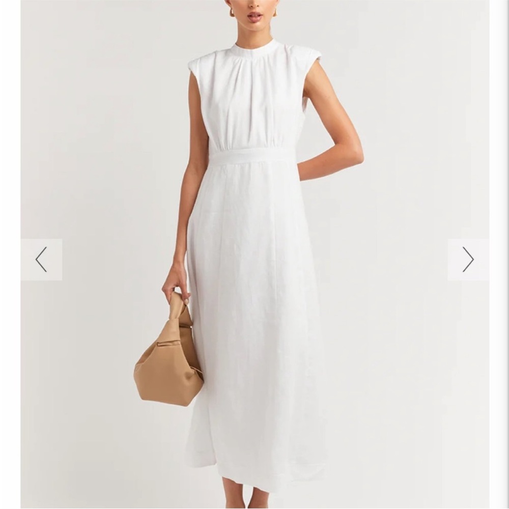 White Pleated Maxi Dress with Mock Neck